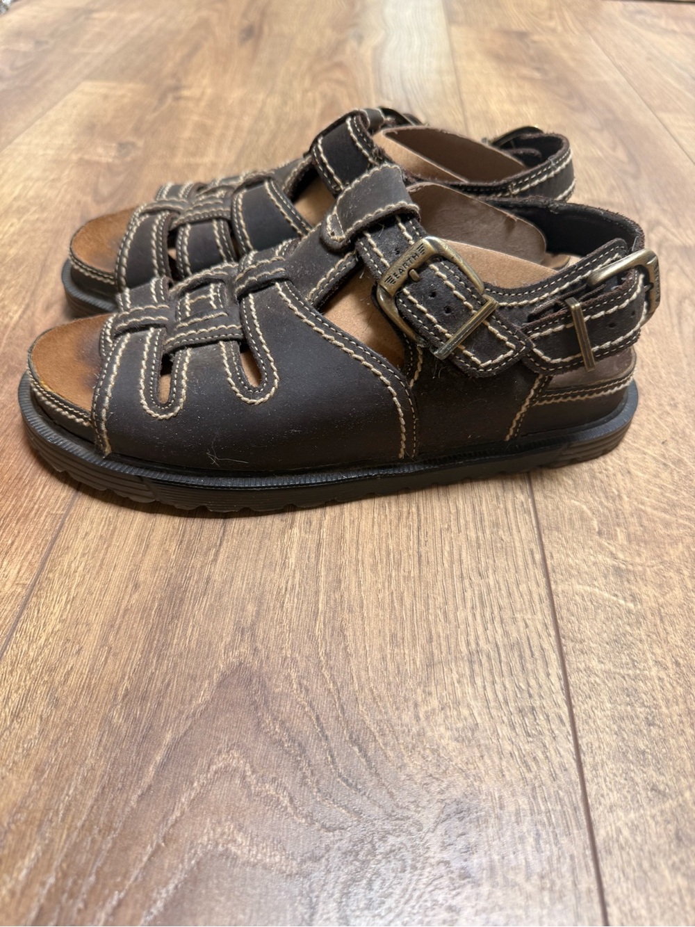 Earth Shoe Woodstock 3 Leather Fisherman Sandals Brown Adjustable Comfort Mens 9